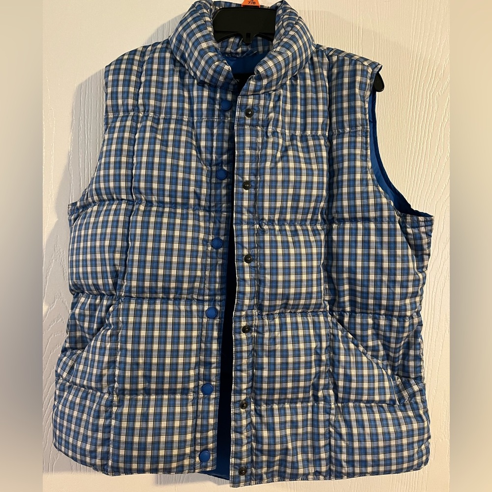 Women’s lands’ end medium blue plaid puff vest